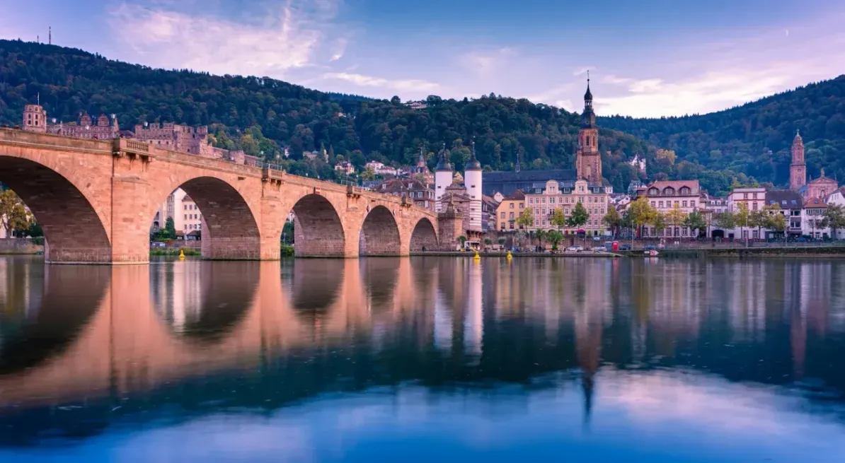 Karl Theodor Bridge - Old Bridge in Heidelberg with view of the Neckar and the old town.
